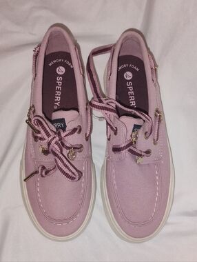 Sperry Girl's Light Pink Canvas Boat Shoes with Striped Laces New without Box